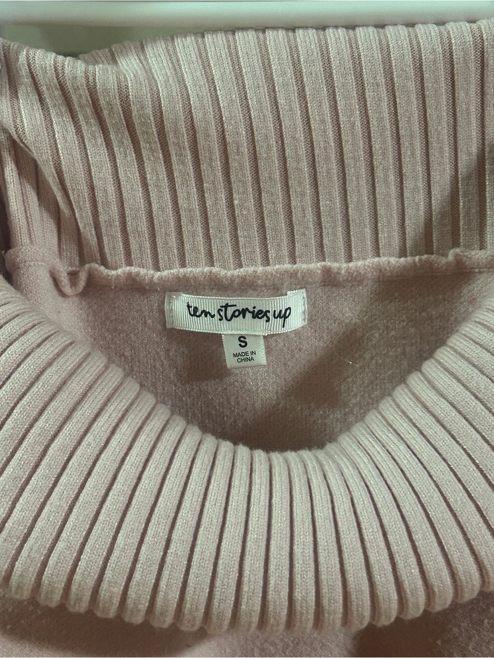 Ten Stories Up Soft Pink Ribbed Turtleneck Sweater